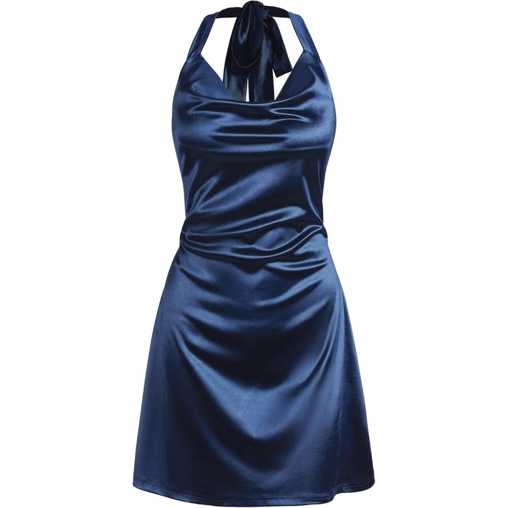 Women Satin Mini Dress Party Wear Slim Fit Halterneck Club Night Out